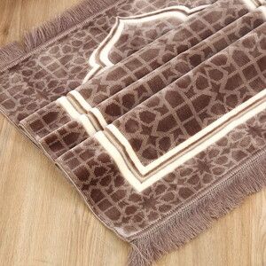 Edebali Lüks Kalın Kadife Halı Tipi  Soft Yumuşak  Seccade- Vizon (70*120 cm 1100 gr)
