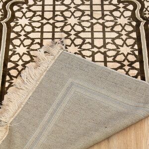  Edebali Lüks Kalın Kadife Halı Tipi  Soft Yumuşak  Seccade- Krem (70*120 cm 1100 gr)