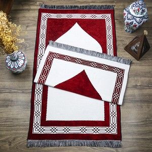  Hediyelik Çift Taraf Seccade Bordo Krem 70x130 cm - 450 gr