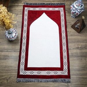  Hediyelik Çift Taraf Seccade Bordo Krem 70x130 cm - 450 gr