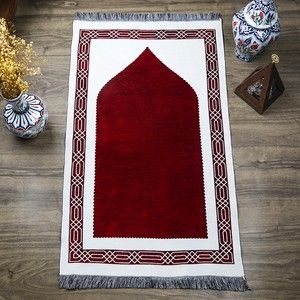  Hediyelik Çift Taraf Seccade Bordo Krem 70x130 cm - 450 gr