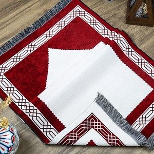  Hediyelik Çift Taraf Seccade Bordo Krem 70x130 cm - 450 gr