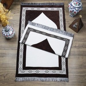  Hediyelik Çift Taraf Seccade Kahve Krem 70x130 cm - 450 gr