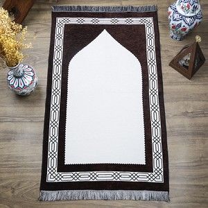  Hediyelik Çift Taraf Seccade Kahve Krem 70x130 cm - 450 gr