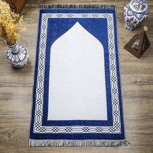  Hediyelik Çift Taraf Seccade Lacivert Krem 70x130 cm - 450 gr