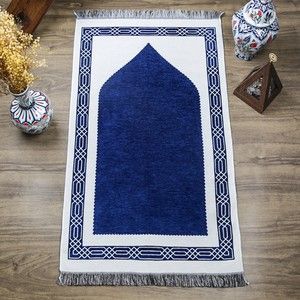  Hediyelik Çift Taraf Seccade Lacivert Krem 70x130 cm - 450 gr