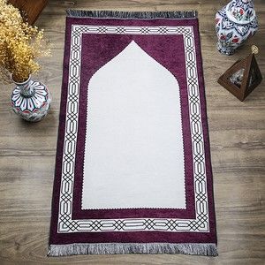  Hediyelik Çift Taraf Seccade Mor Krem 70x130 cm - 450 gr