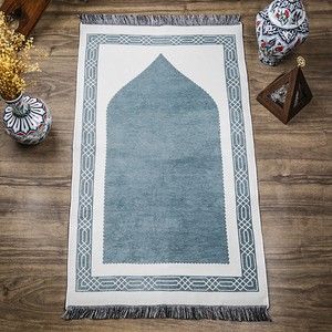  Hediyelik Çift Taraf Seccade Turkuaz Krem 70x130 cm - 450 gr