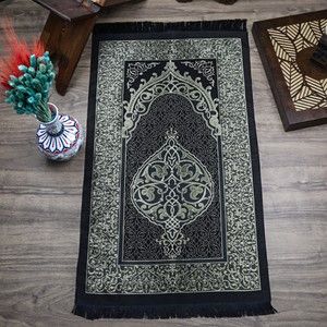  Hediyelik İpek Nur Tafta Seccade Koyu Siyah 68x110 cm - 200 gr