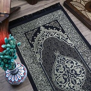  Hediyelik İpek Nur Tafta Seccade Koyu Siyah 68x110 cm - 200 gr