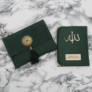  Hediyelik Şantuk Kese Yasin, Madlen Çikolata, İnci Tesbihli Gold Kutulu Set Yeşil