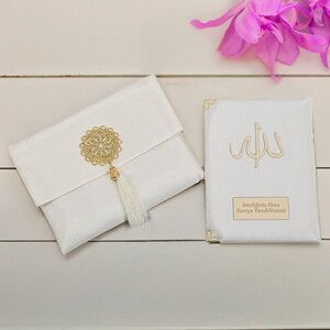 Hediyelik Şantuk Kumaş Çantalı Yasin Kitabı ( 16.5 x 12.5 cm ) Krem