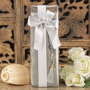 Hediyelik Gri Şal Seccade İnci Tesbih 99 lük 400 gr 30*10*6 cm