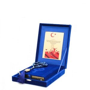 Hediyelik Kur'an-ı Kerim, Kristal Tesbih, Plaket Kutulu Asker Mevlid Paketi-Lacivert