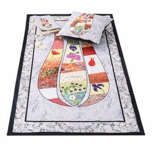 Hediyelik Lale Desenli Seccade, Kuran Kılıfı, Minder Kılıfı, Tesbih Seti Gri 68x120 cm - 345 gr