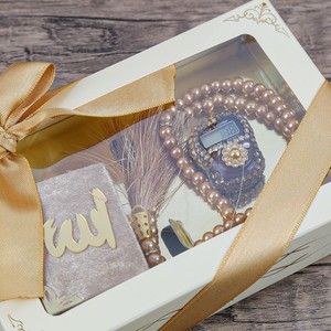  Hediyelik Mini Kur'an-ı Kerim & Lüks Taşlı Zikirmatik & İnci Tesbih Hediye Seti - Vizon