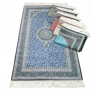  Hediyelik Seccade Lüks İpek Ahu, İnci Tesbih, Kadife Kur'an-ı Kerim Asetat Kutu (30×18) Süslemeli Dini Set-Lacivert