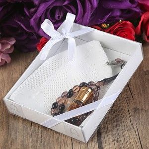  Hediyelik Takke, 33 lü Tesbih, Alkolsüz Esans 3 ml Asetat kutulu 12*15 cm 261 gram-Beyaz
