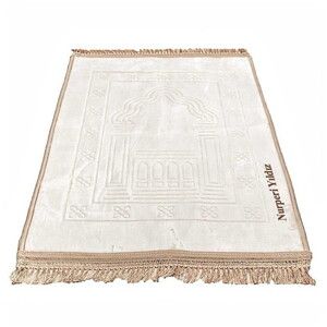 isme Özel Lüks Kadife Peluş Seccade-Krem-70 x 110 cm - 750 gr