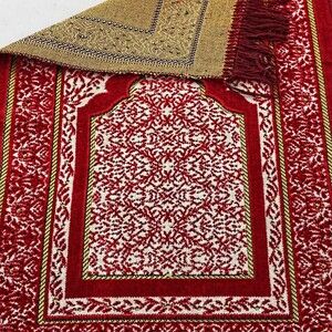  Kadife Çocuk Seccadesi - Kırmızı 39x80 cm - 180 gr - Tesbih Hediyeli