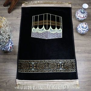 Kadife Peluş Seccade Kabe (78x135 cm 1340 gr) - Siyah