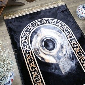  Kadife Peluş Seccade Hacerül Esved (78x135 cm 1340 gr) - Siyah
