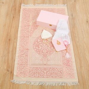  Lüks Ahşap Kutulu Seccade Seti -Pembe(37*20*8 cm,1.725 gr)
