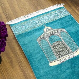  Makam-ı İbrahim Lüks Şönil Seccade Turkuaz (70x126cm) 240 gr