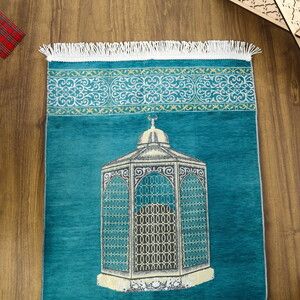  Makam-ı İbrahim Lüks Şönil Seccade Turkuaz (70x126cm) 240 gr