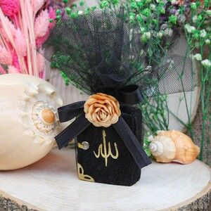  Mini Kur'an-ı Kerim Kadife Kaplı & Tül Süslemeli Siyah
