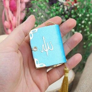  Mini Kur'an-ı Kerim Kadife Kaplı & Tül Süslemeli Mavi