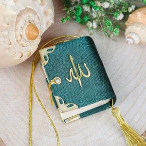  Mini Kur'an-ı Kerim Kadife Kaplı & Tül Süslemeli Yeşil