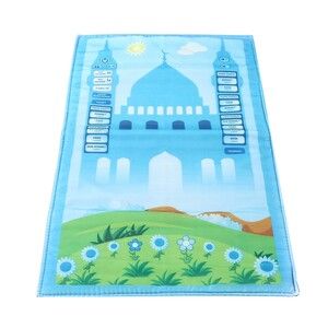 Namaz Kıldıran Konuşan Çocuk Seccadesi Mavi 90x50 cm 490 gr - Tesbih Hediyeli Çocuk Seccadesi