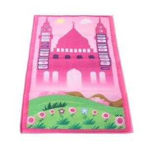 Namaz Kıldıran Konuşan Çocuk Seccadesi Pembe 90x50 cm 490 gr - Tesbih Hediyeli Çocuk Seccadesi