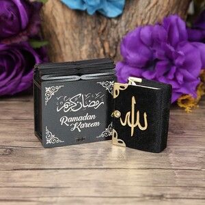 Ramazan Kerim Mini Ahşap Kutu & Mini Kur'an-ı Kerim Siyah (8x7cm)