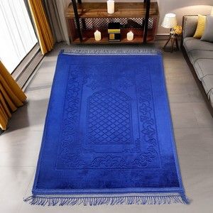 Soft Yumuşak Kadife Peluş Seccade Mavi 80 x 120 cm - 1100 gr