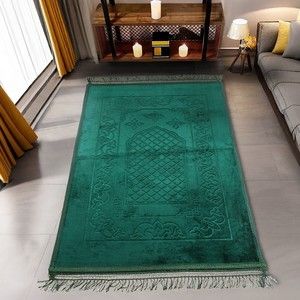  Soft Yumuşak Kadife Peluş Seccade Yeşil 70 x 110 cm - 1100 gr