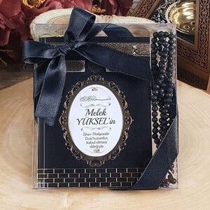 Yasin Kitabı (Çanta Boy), 99'lu Tesbih, Asetat Kutulu (17×15) Mevlid Paketi-Kabe Desenli