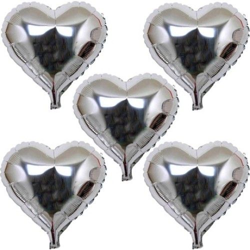 Kalp Şeklinde Folyo Balon 5 Adet 45 cm Gümüş Renk
