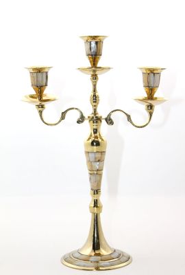 Pirinç Sedefli 3'lü Şamdan Model 1