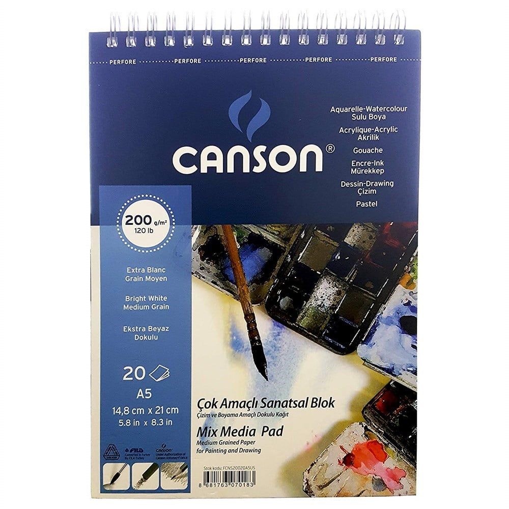 Canson Fineface Çok Amaçlı Resim Defteri 200GR A5 20YP Üstten Spiralli