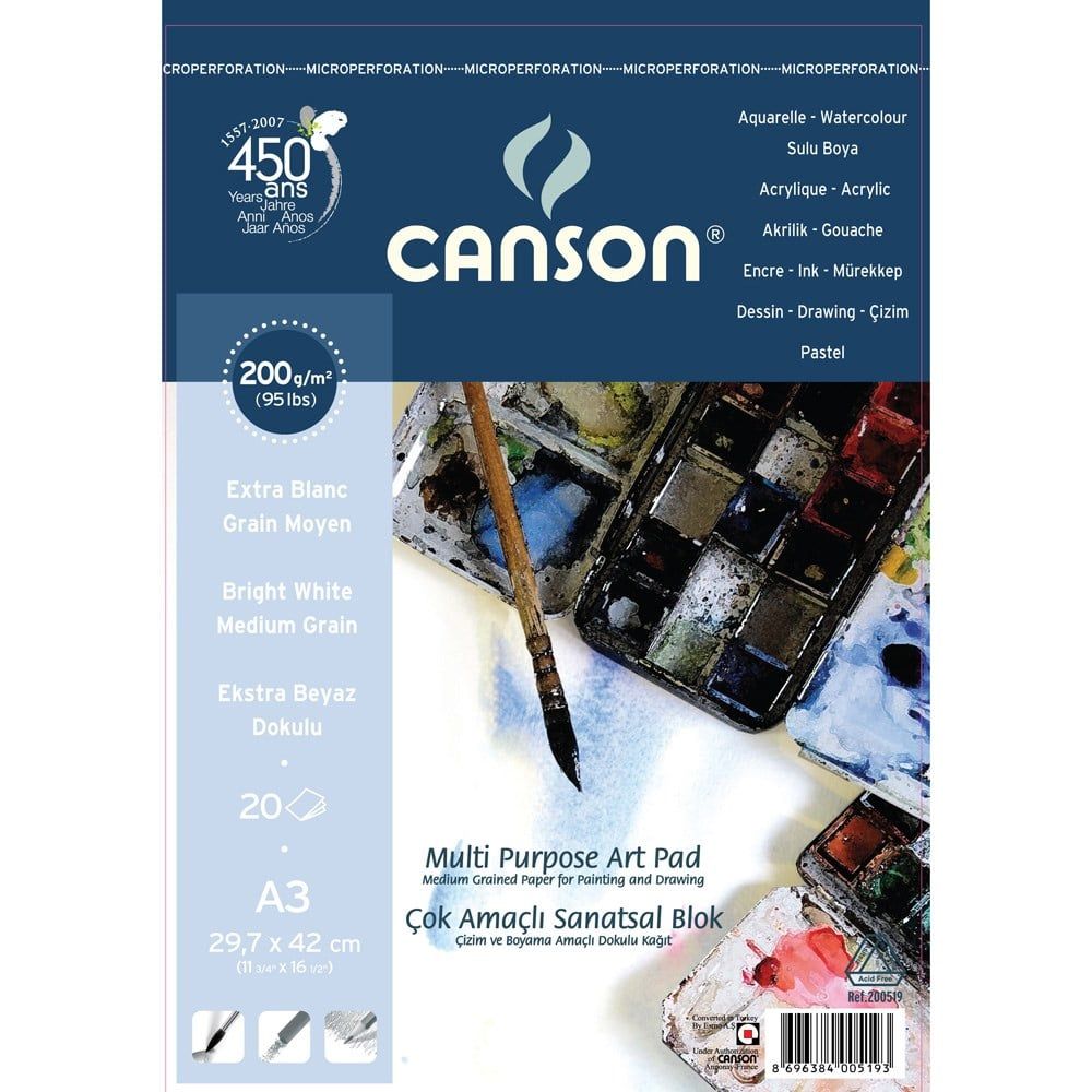  Canson Fineface Çok Amaçlı Resim Blokları 200 gr A3 20 yp Üstten Spiralli