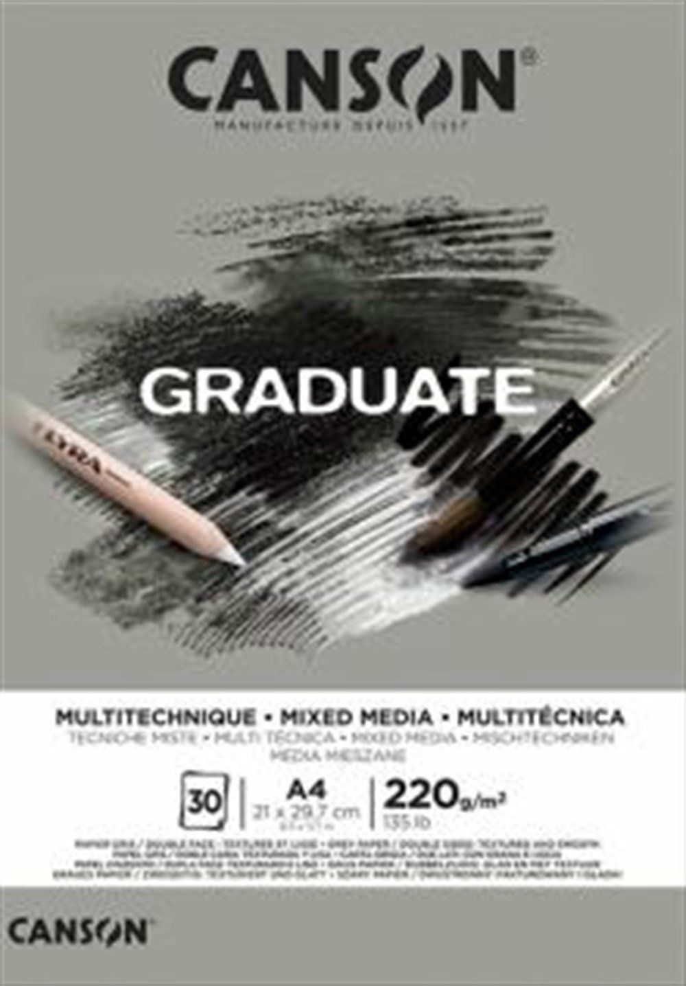 Canson Graduate Mix Media Gri Ton 220G 30 Sayfa A4