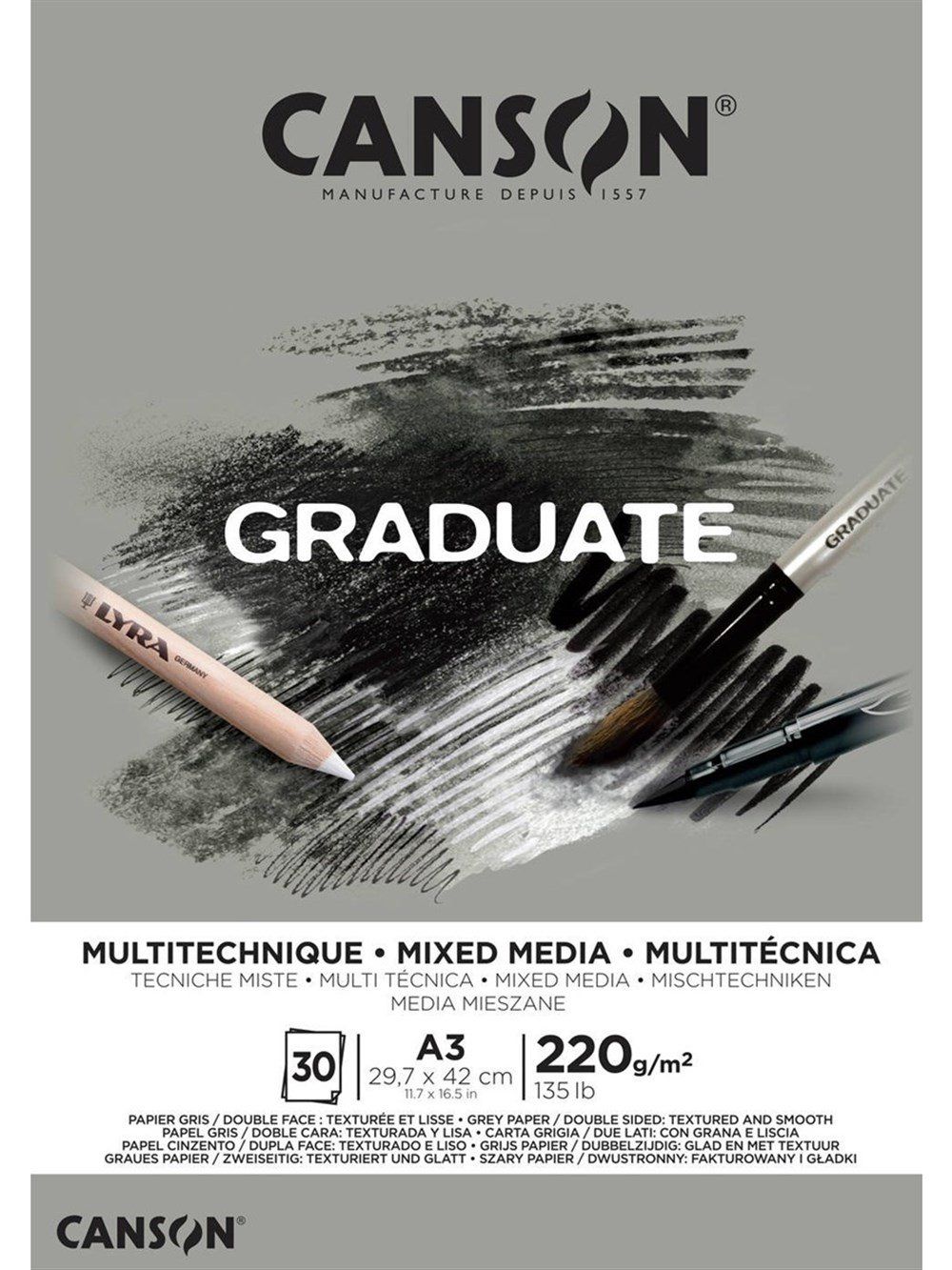  Canson Graduate Mix Media Gri Ton 220G 30 Sayfa A3