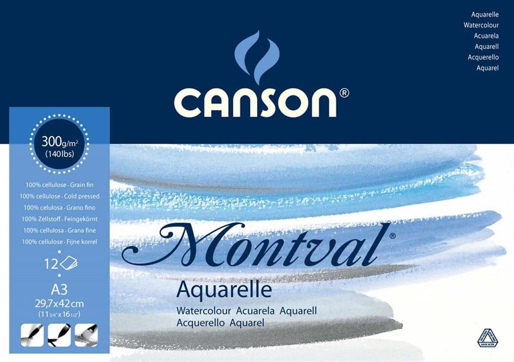  Canson Montval Suluboya Blok Grenli 300 Gr 12 Sayfa A3