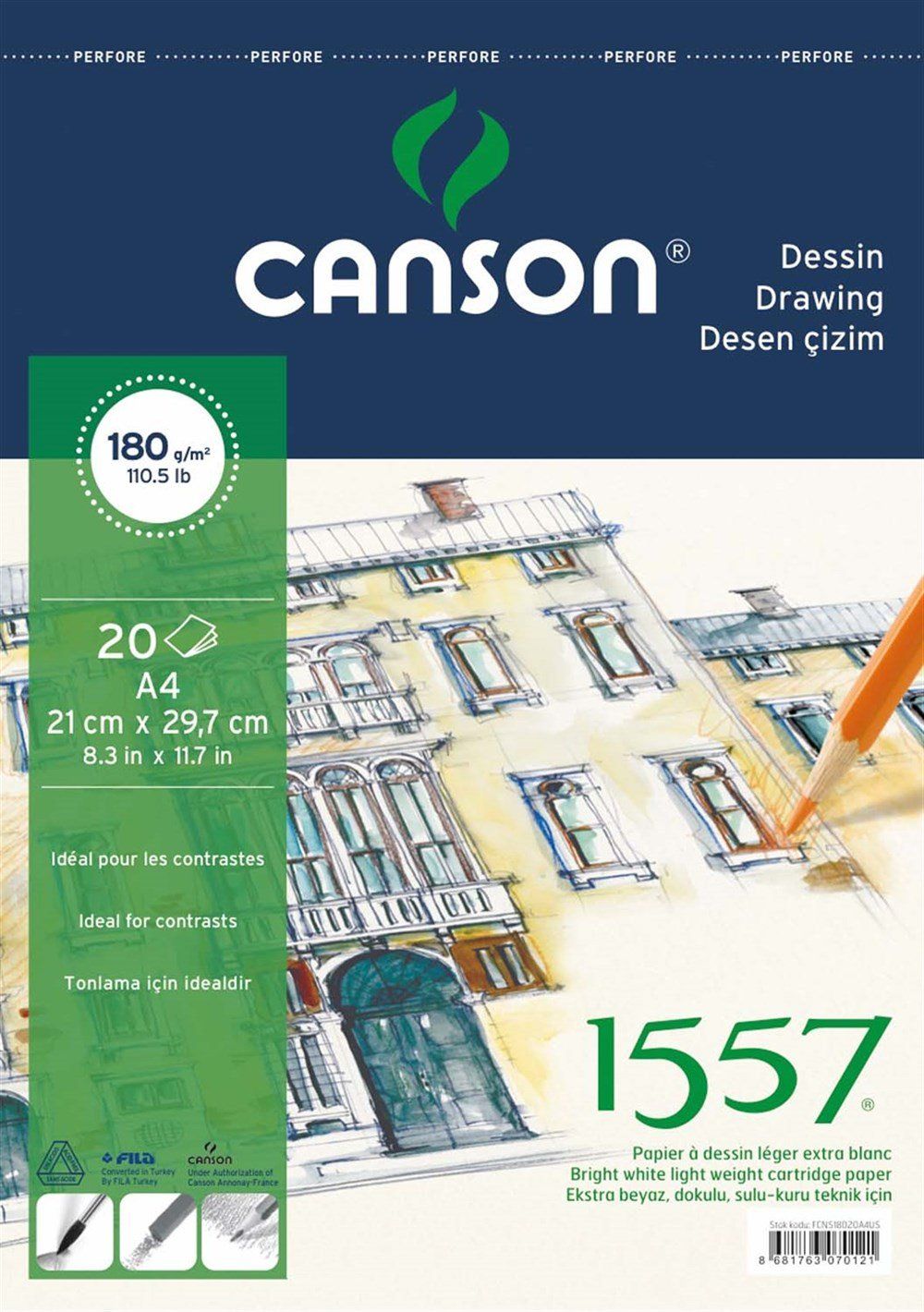  Canson Resim ve Çizim Defteri 180 Gr A4 20 Sayfa Üstten Spiralli