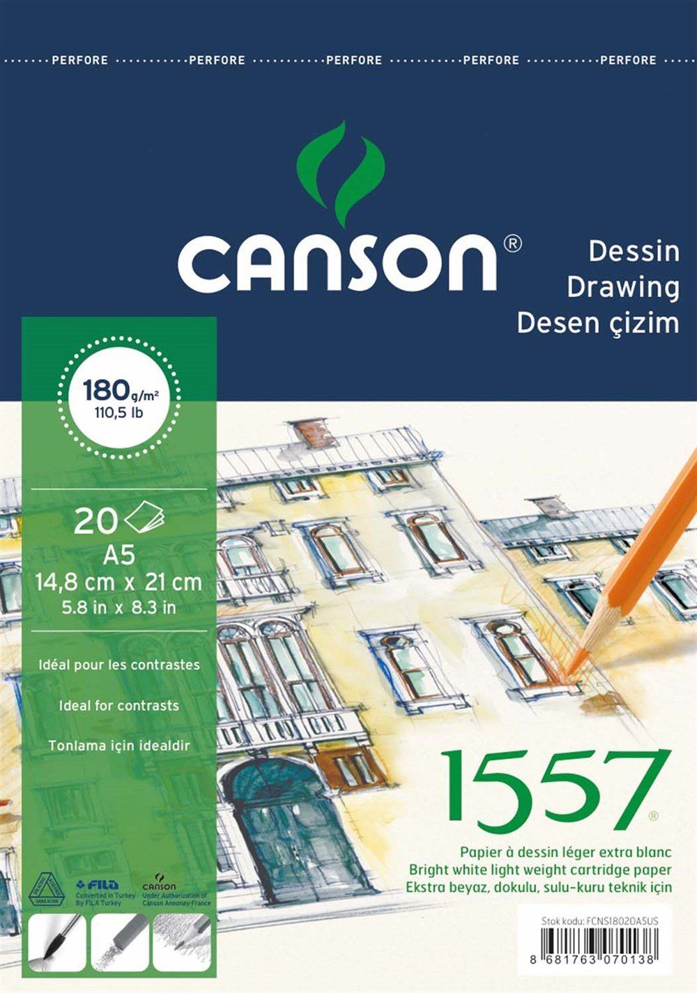 Canson Resim ve Çizim Defteri 180 Gr A5 20 Sayfa Üstten Spiralli