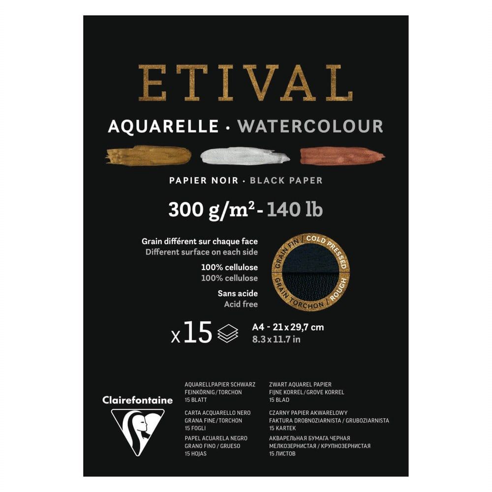 Clairefontaine Etival Dokulu Cold Press A4 300Gr Siyah