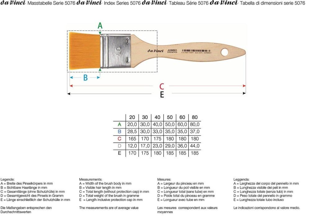  Da Vinci Jumbo Sentetik Düz Uçlu Geniş Yüzey Fırçası Seri 5076 No:60