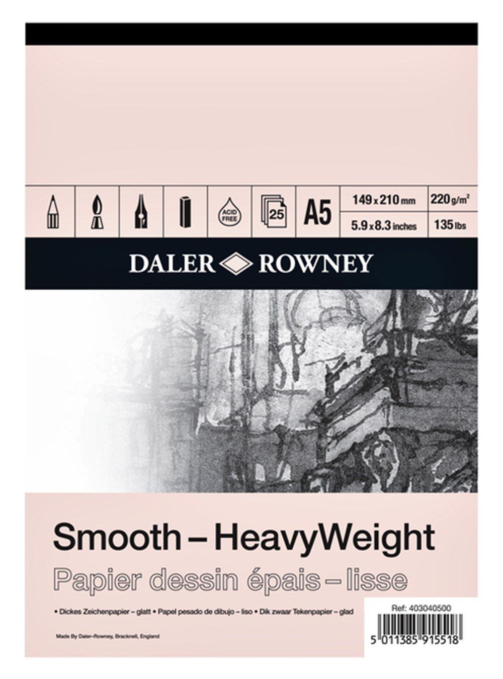 Daler Rowney Smooth Heavyweight Cart Pad A5 220Gr 25Sh